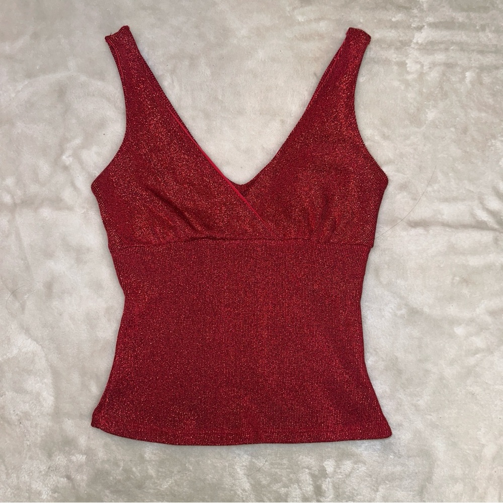 Vintage 90s Shameless Red Sparkly Glittery Tank Top Size Medium(best fit XS/S)